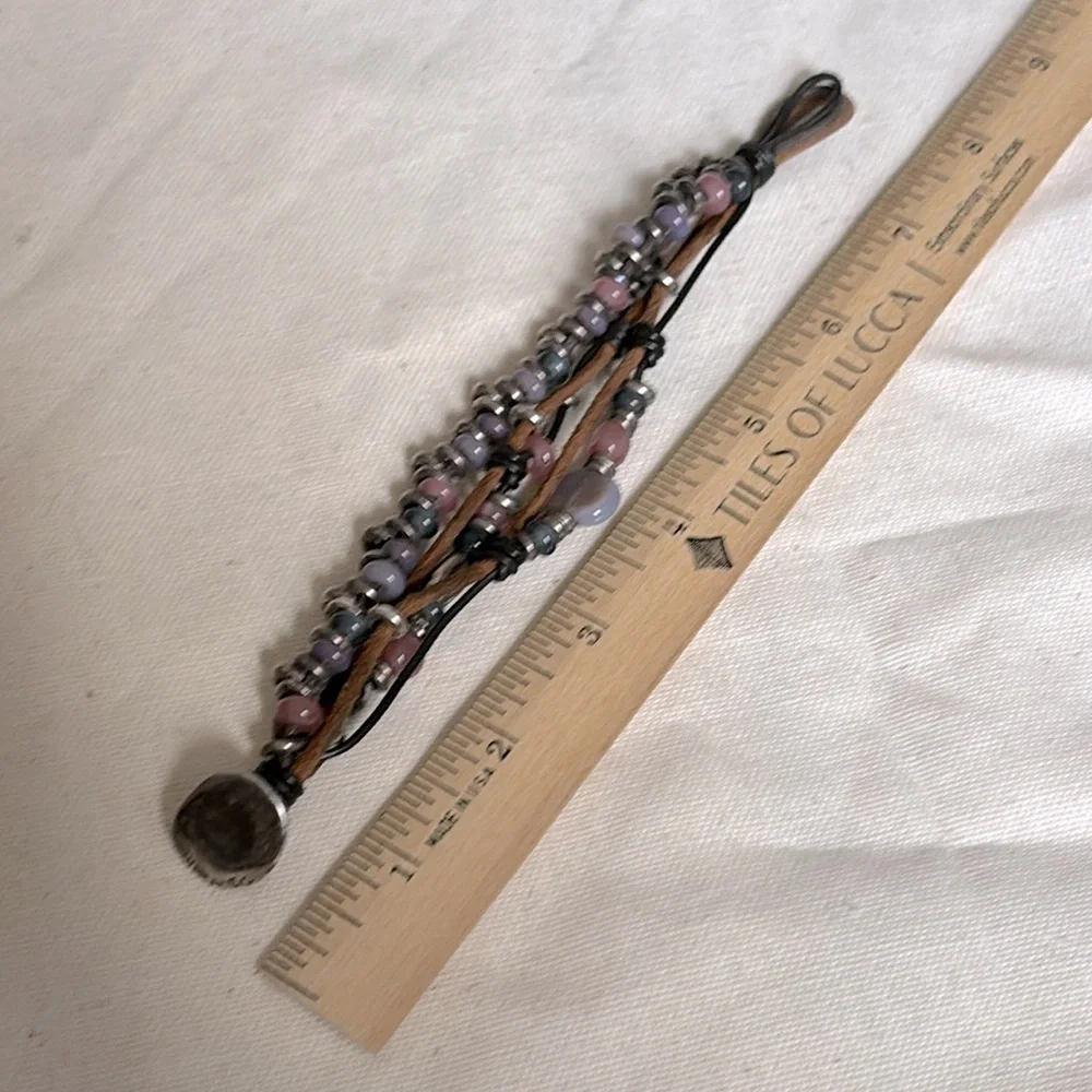 Uno de 50 Silver Leather Heather Pink Lavender Multi-strand Bracelet - Picture 4 of 6